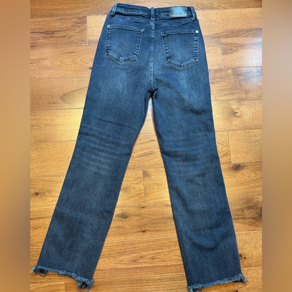 JUDY BLUE High Waist Button-Fly Destroy Hem Straight Denim Jeans - Picture 7 of 15